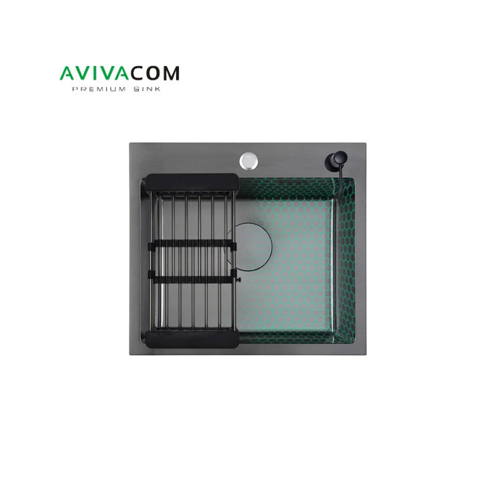 Мойка 500*450*210мм (3мм толщ.) Черный декор+ коландер +дозатор+сифон AVIVACOM