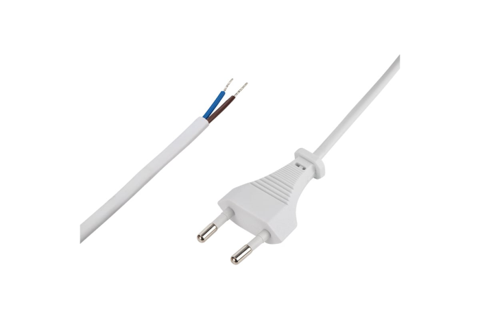 Шнур сетевой 3м, 220В, 2х0,5мм с вилкой белый