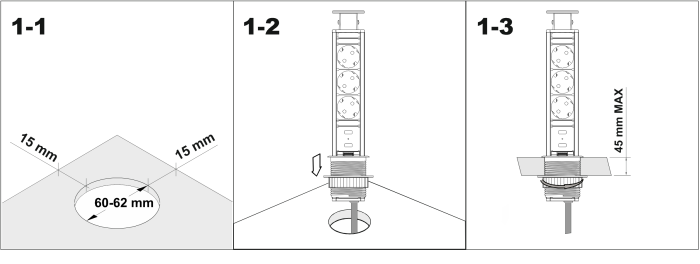 Розетка выдвижная вертикальная (3х2 USB) серебро POP-UP