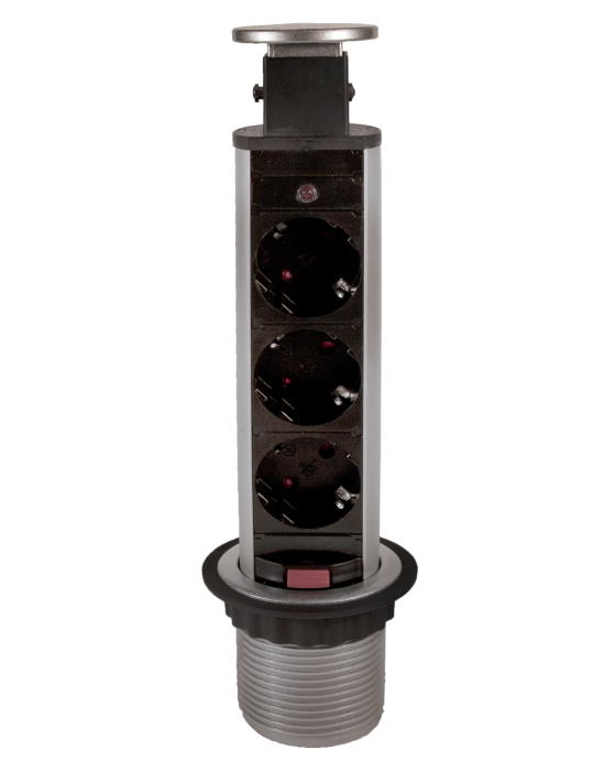 Розетка выдвижная вертикальная (3х EURO) серебро 1,8м кабель